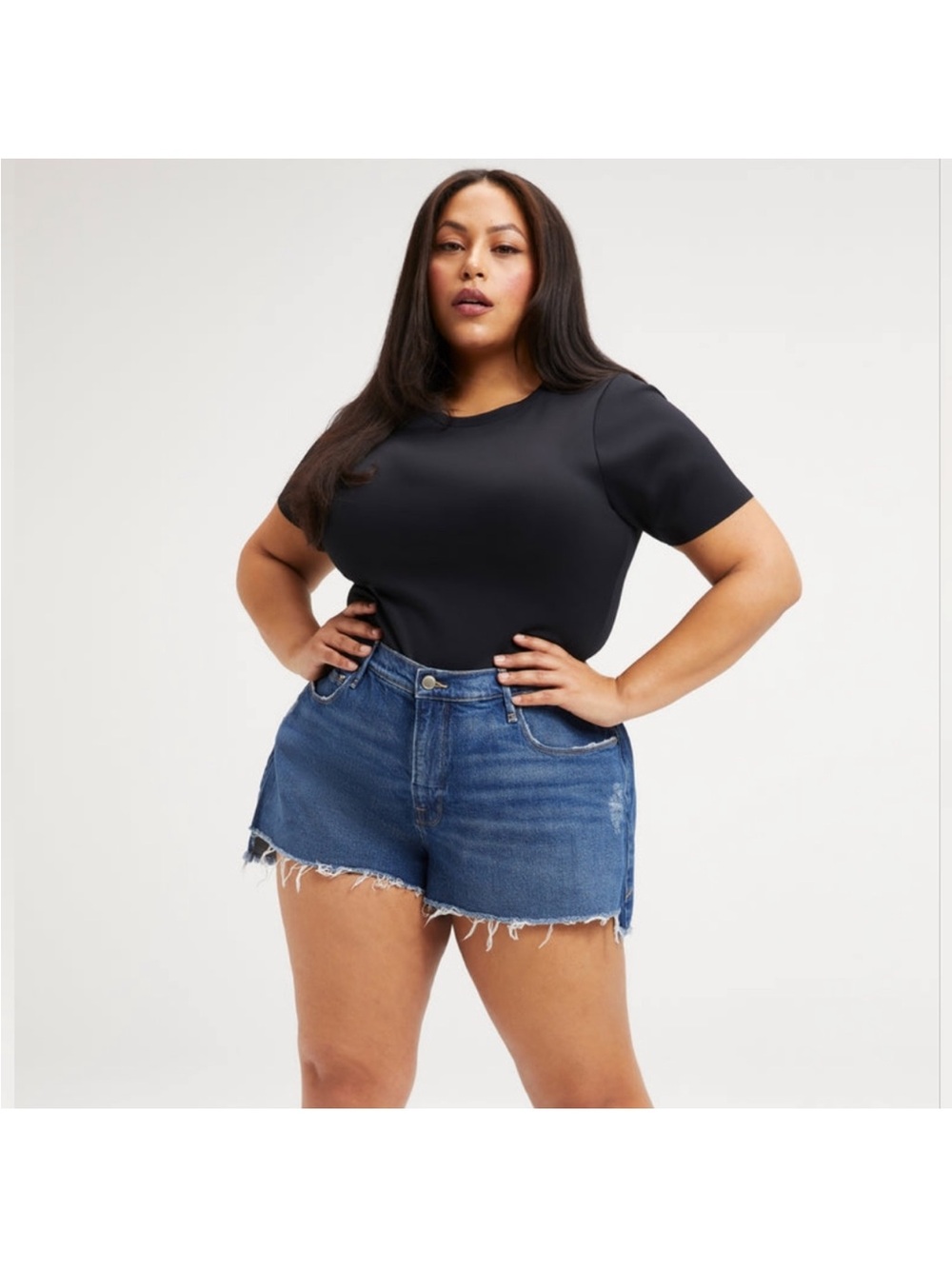 Good American Good 90's High Waist Step Hem Denim Shorts Plus Size 18 NWT